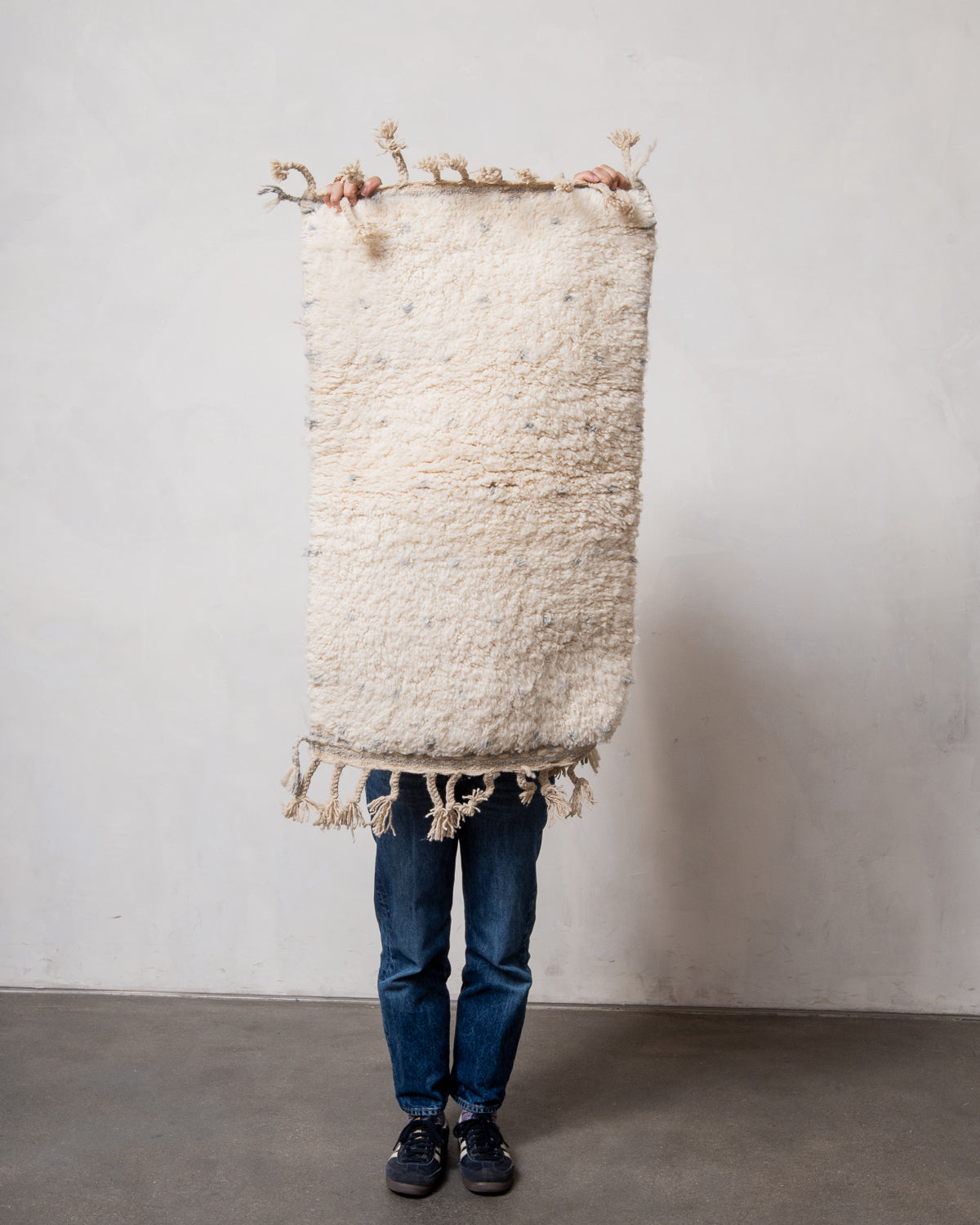 Modern, designer, handcrafted Berber rug from Morocco. Beniourain carpet with beautiful colours and patterns and fluffy wool texture.